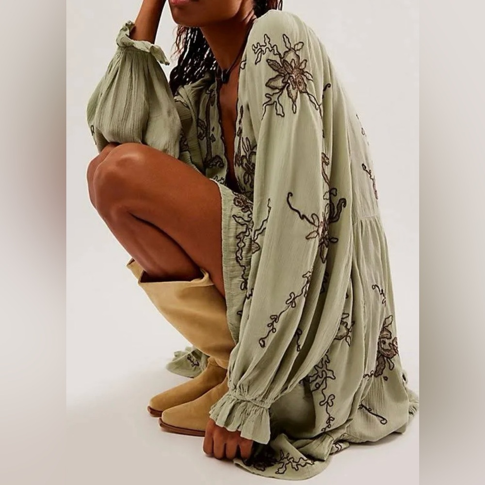 Free People embroidered mini dress (green) - Picture 2 of 6